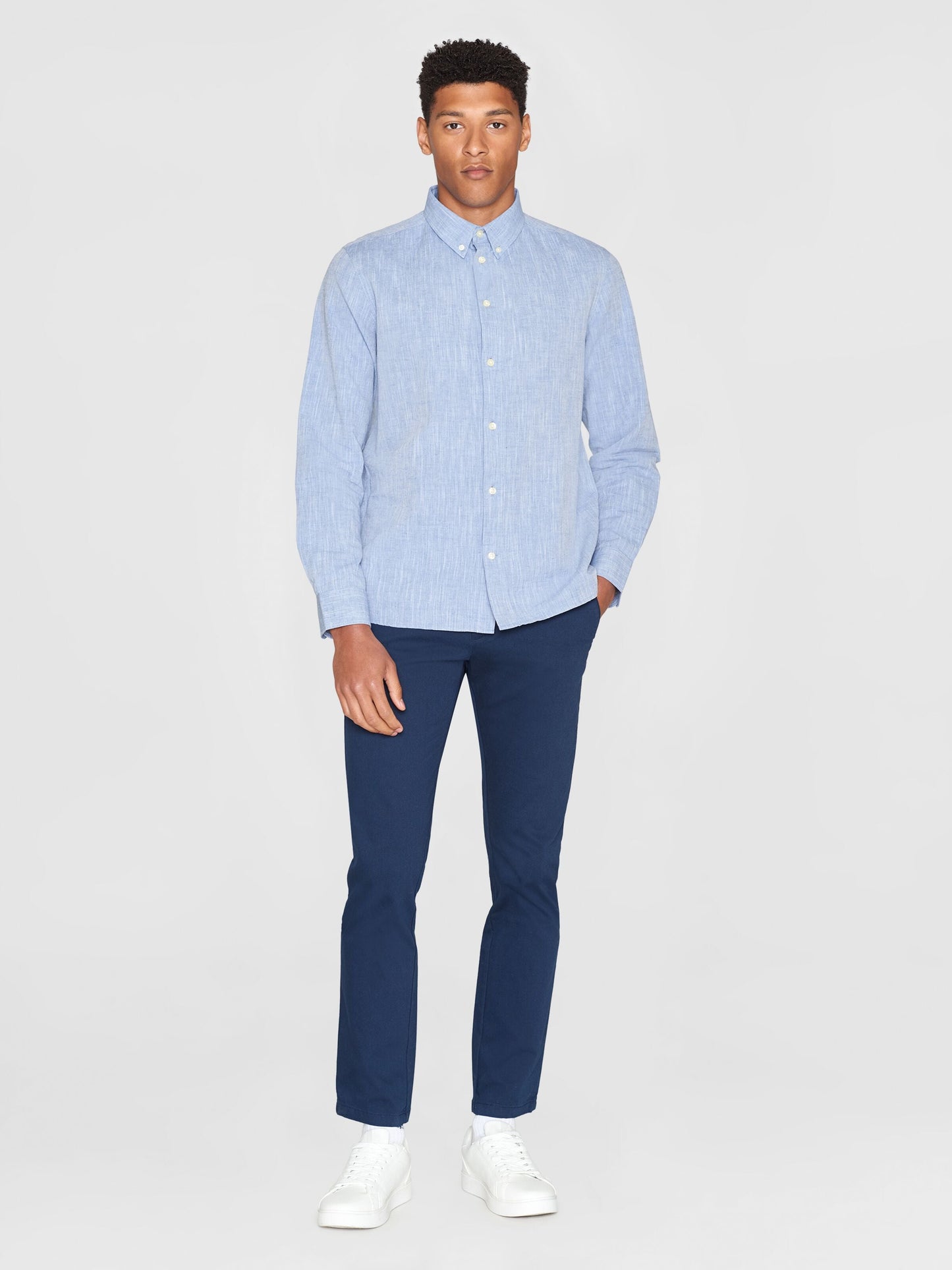 Chemise en coton et lin bio | Bleu chiné "regular linen shirt moonlight blue"