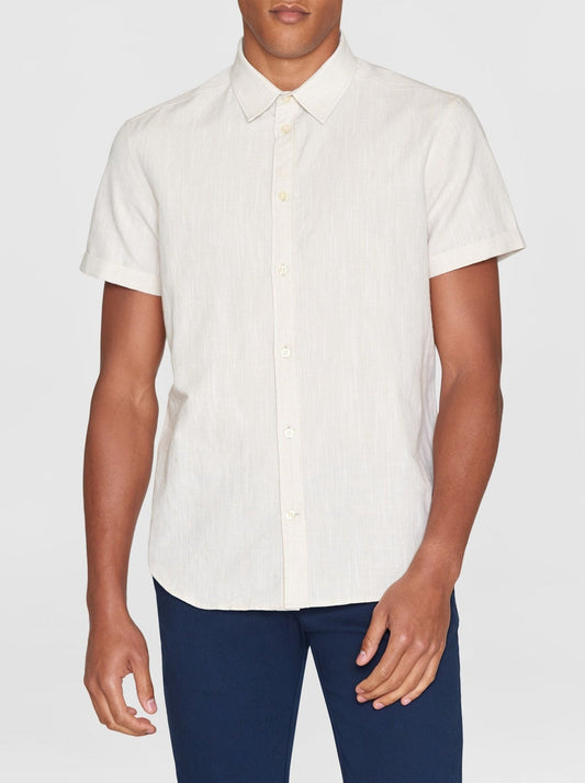 Chemisette en coton et lin bio | Beige chiné "regular linen short sleeve light feather gray"