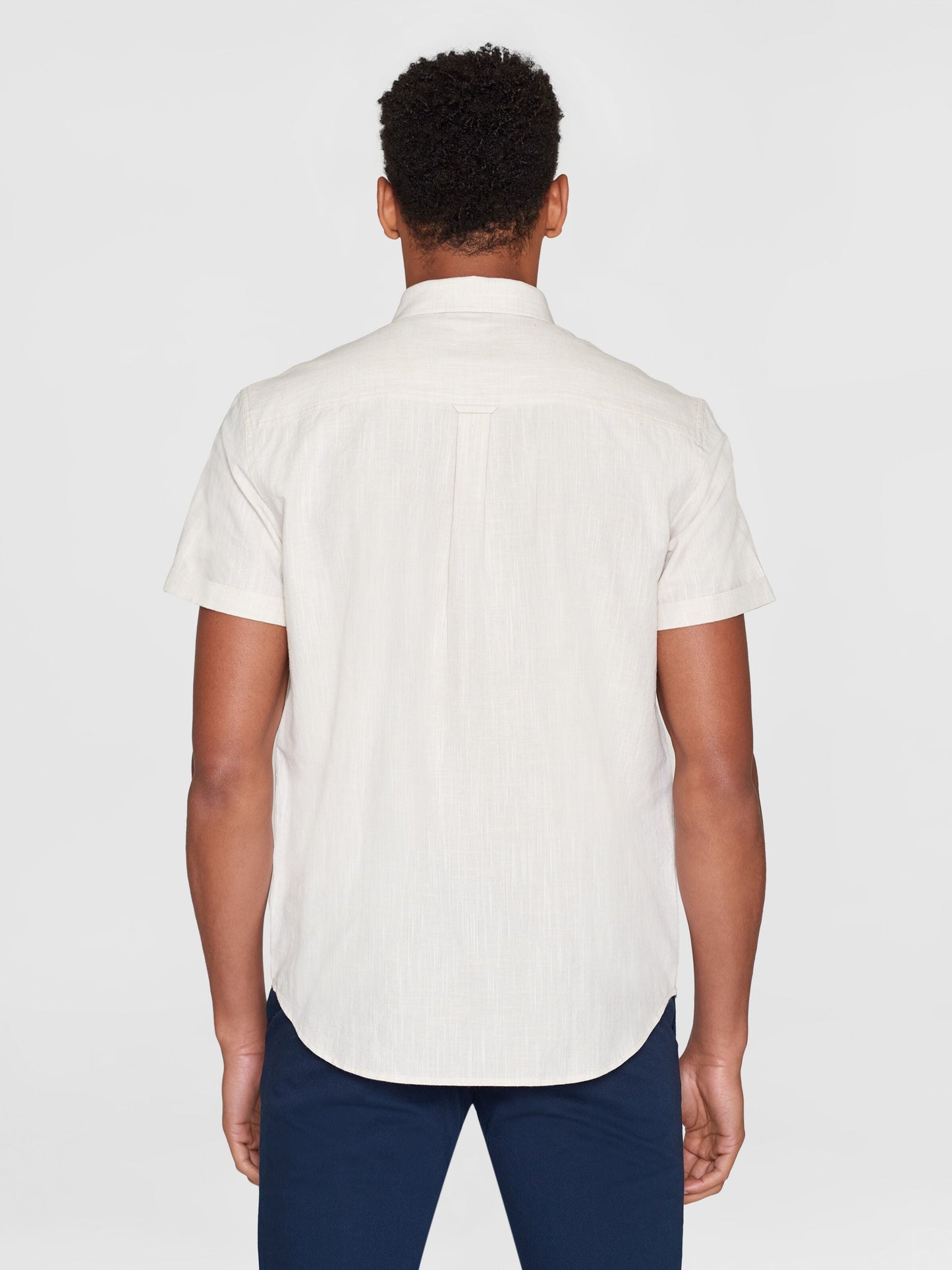 Chemisette en coton et lin bio | Beige chiné "regular linen short sleeve light feather gray"