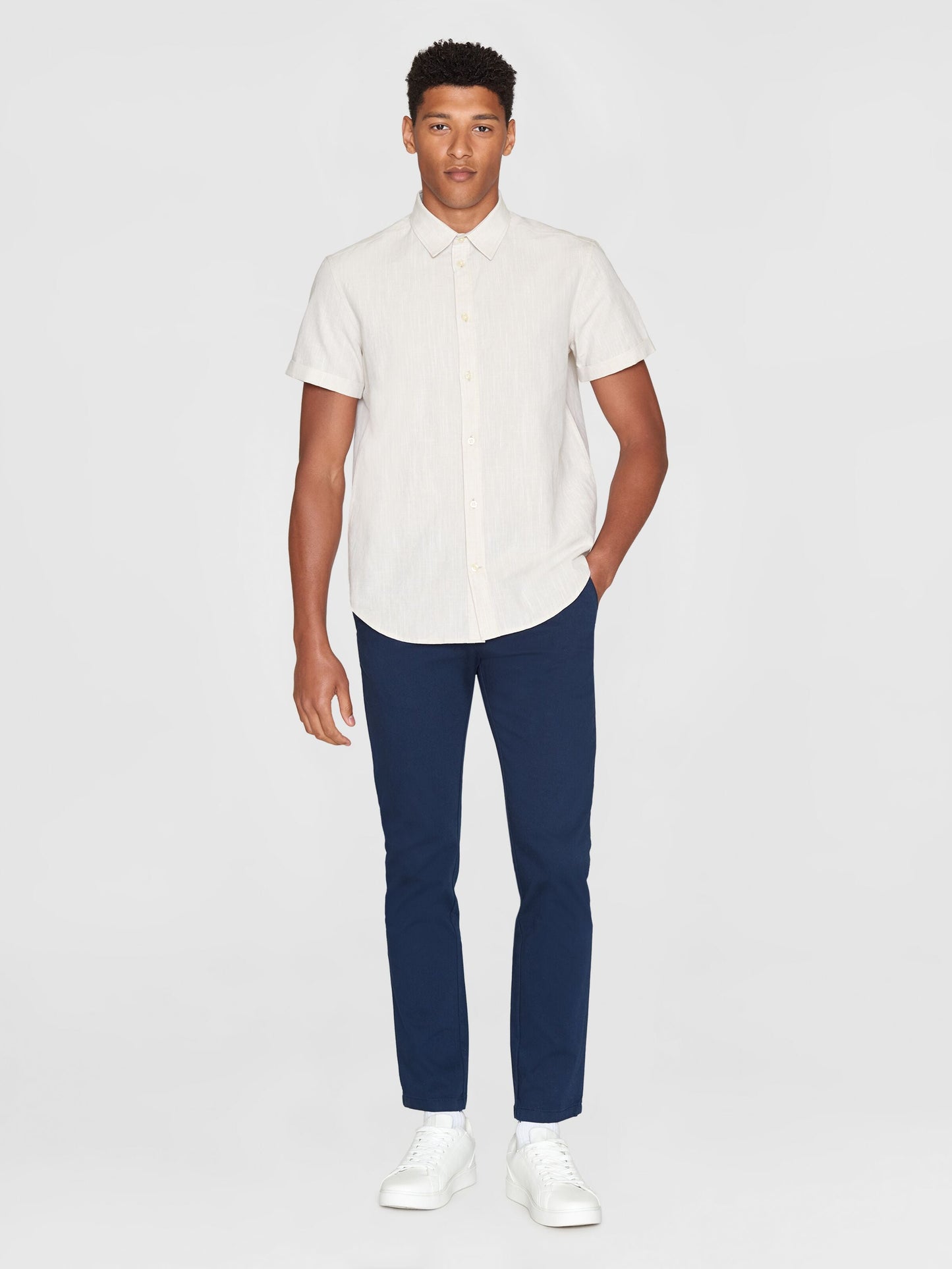 Chemisette en coton et lin bio | Beige chiné "regular linen short sleeve light feather gray"