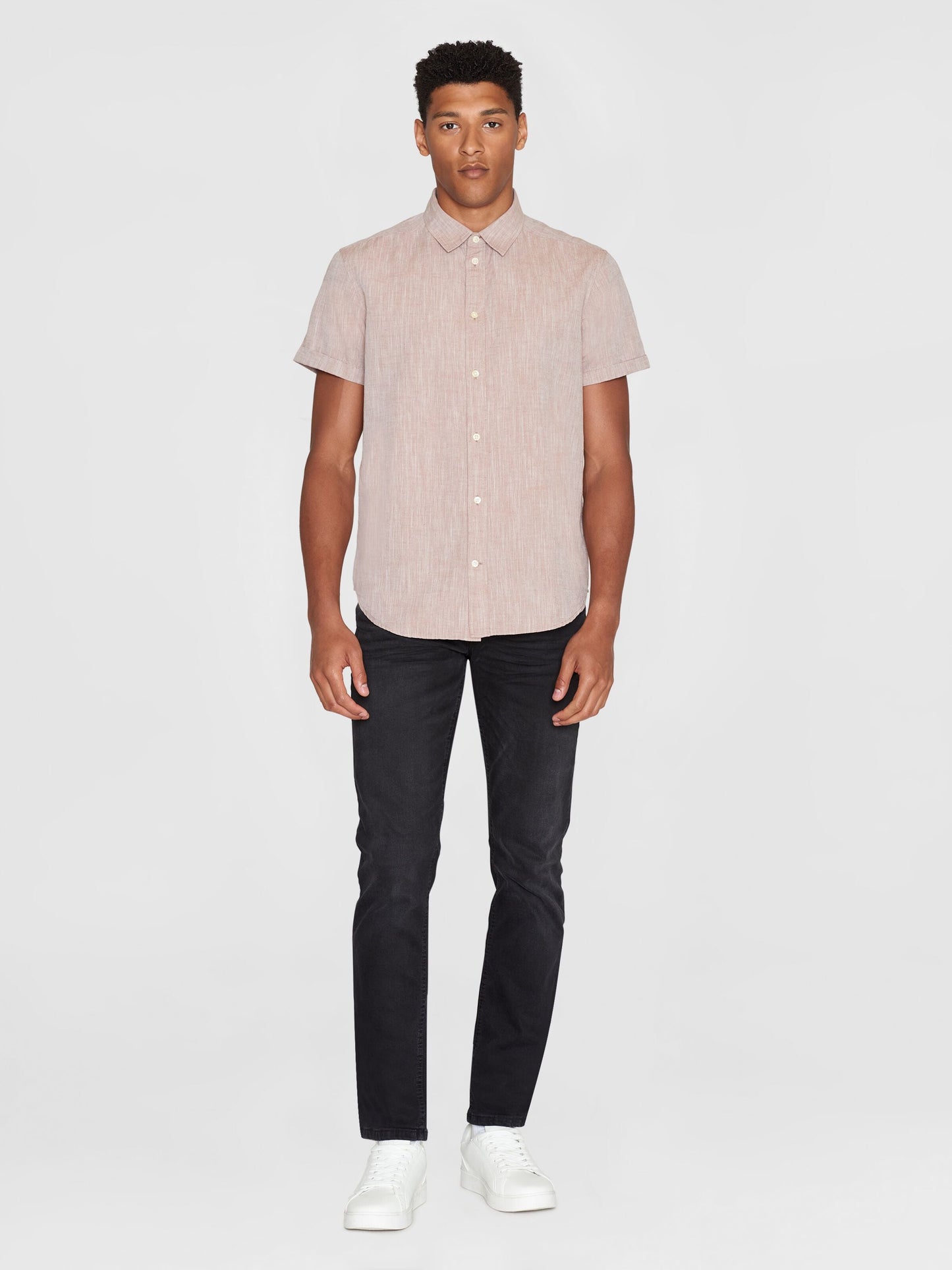 Chemisette en coton et lin bio | Marron chiné "regular linen short sleeve chocolate malt"