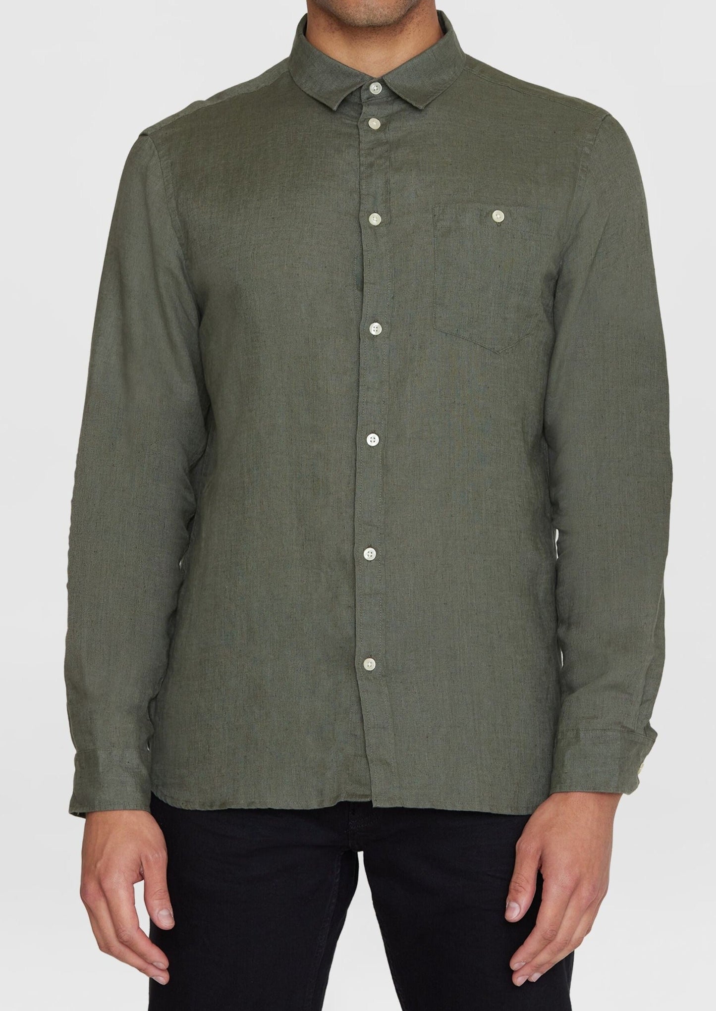 Chemise en lin bio | Olive "regular linen shirt burned olive"