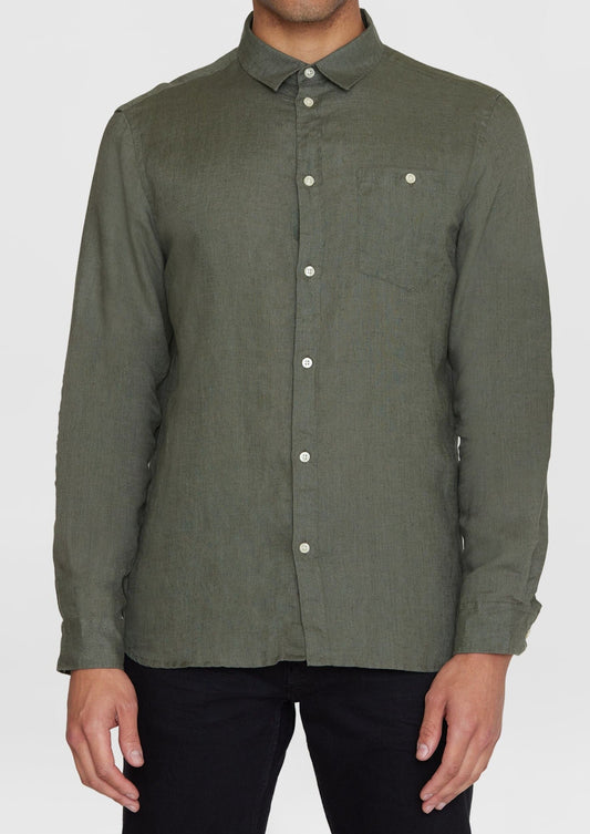 Chemise en lin bio | Olive "regular linen shirt burned olive"
