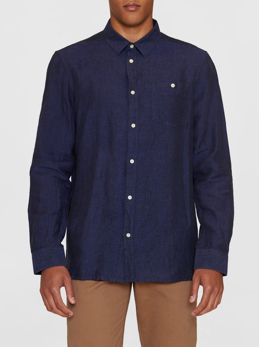Chemise en lin bio | Marine "regular linen shirt yarndyed"