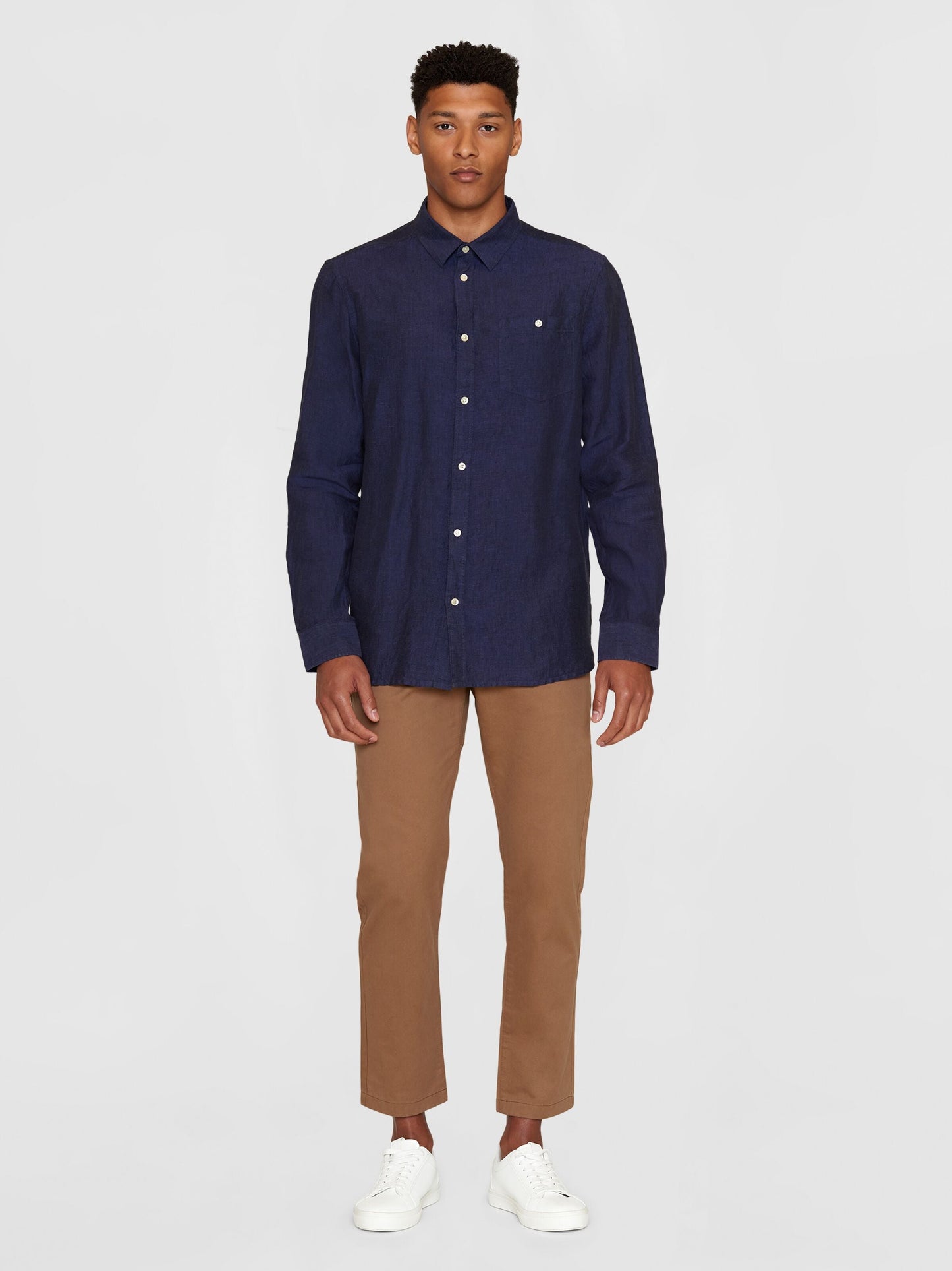 Chemise en lin bio | Marine "regular linen shirt yarndyed"