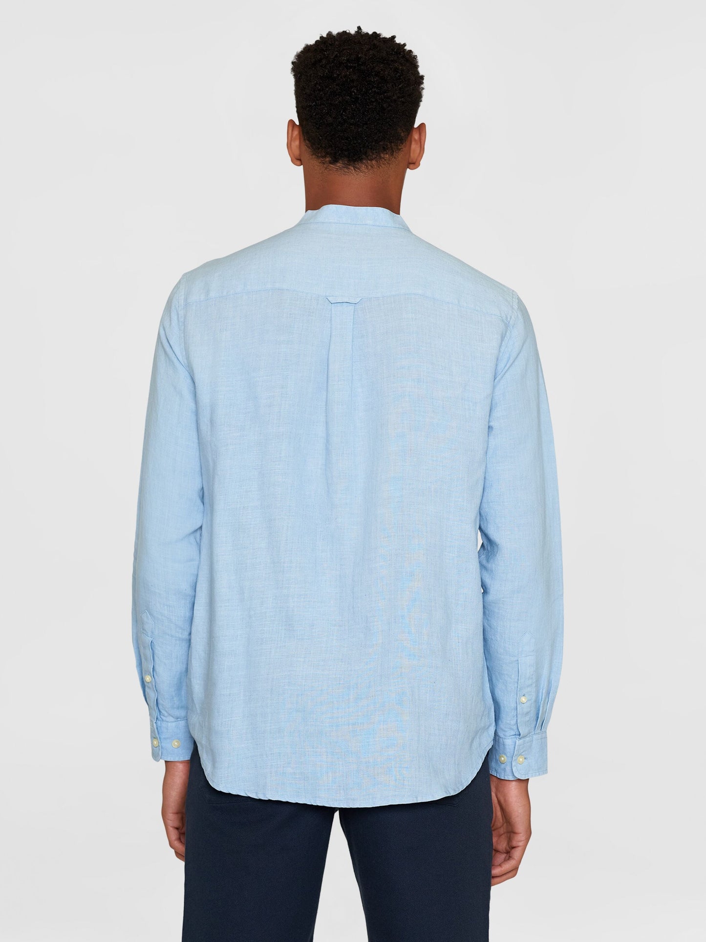 Chemise col mao en lin bio | Bleu "regular linen stand collar asley blue"