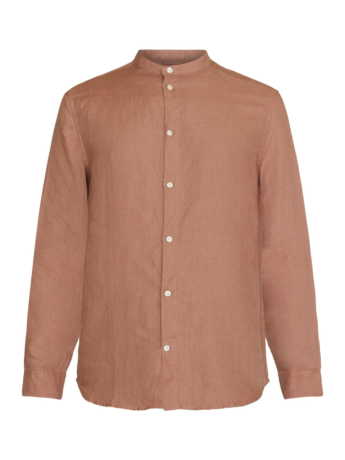 Chemise col mao en lin bio | Marron "regular linen stand collar shirt chocolate malt"