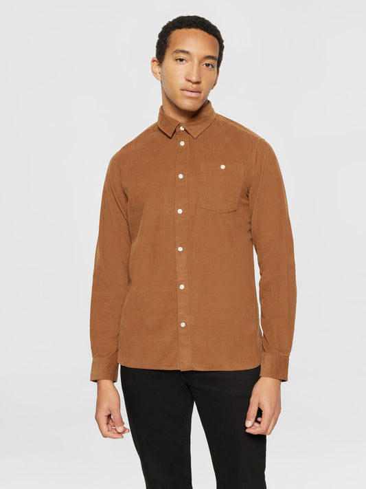 Chemise velours en coton bio | marron "regular fit corduroy shirt dachshund"