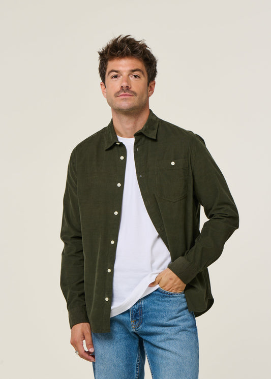 Chemise velours côtelé en coton bio | Vert sapin "corduroy shirt forrest night"