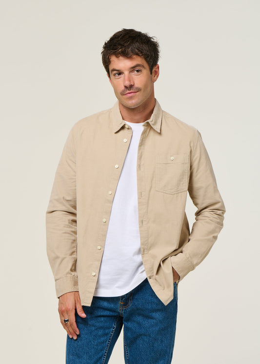 Chemise velours côtelé en coton bio | Beige "corduroy shirt light feather gray"