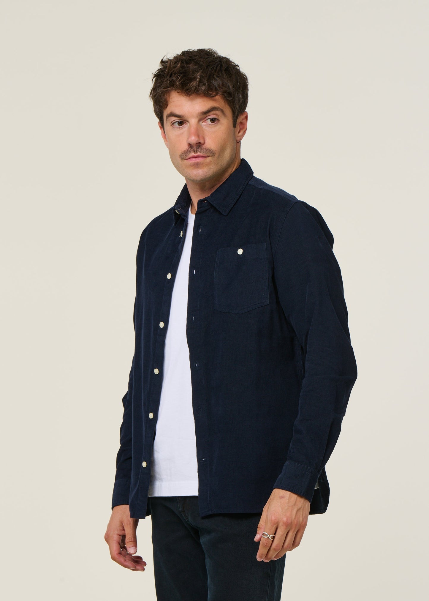 Chemise velours côtelé en coton bio | Marine "corduroy shirt total eclipse"