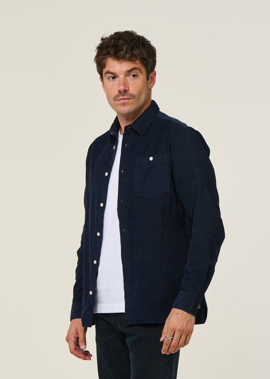 Chemise velours côtelé en coton bio | Marine "corduroy shirt total eclipse"