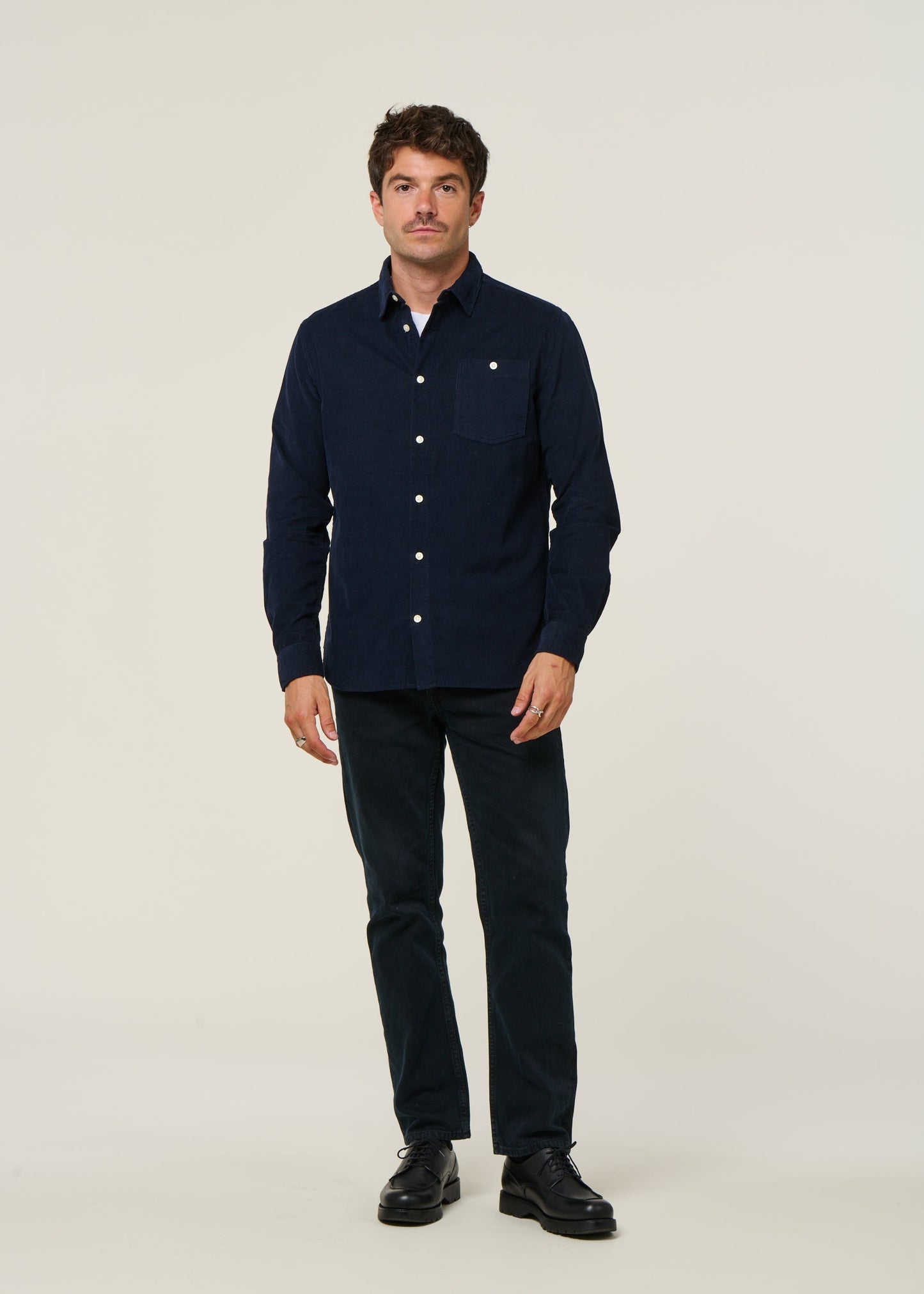 Chemise velours côtelé en coton bio | Marine "corduroy shirt total eclipse"