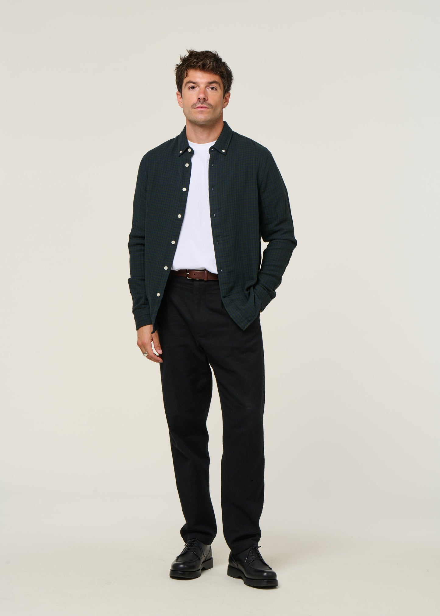 Chemise à carreaux en coton bio | vert "double layer checkered shirt green check"