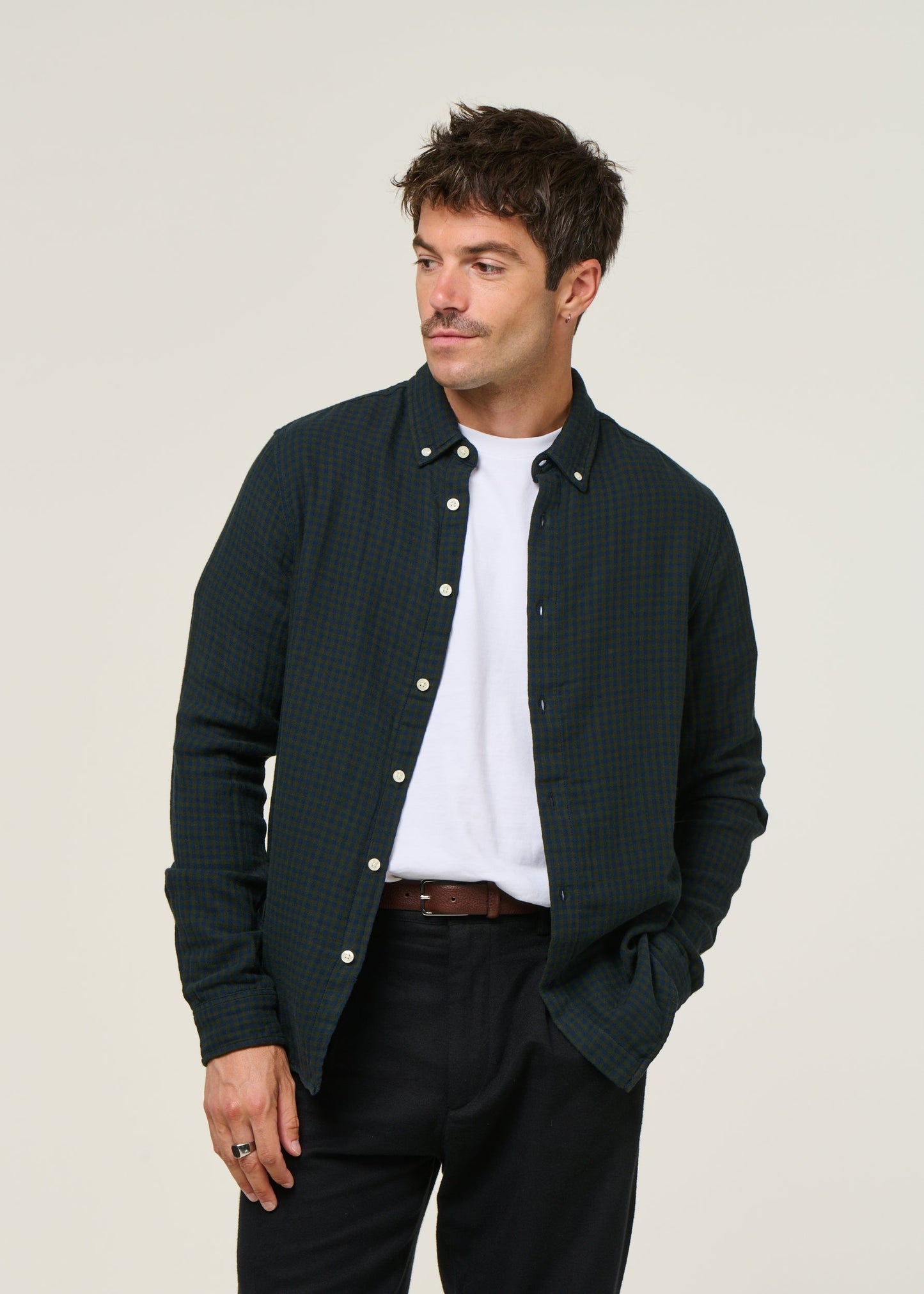 Chemise à carreaux en coton bio | vert "double layer checkered shirt green check"