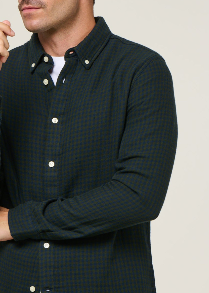 Chemise à carreaux en coton bio | vert "double layer checkered shirt green check"