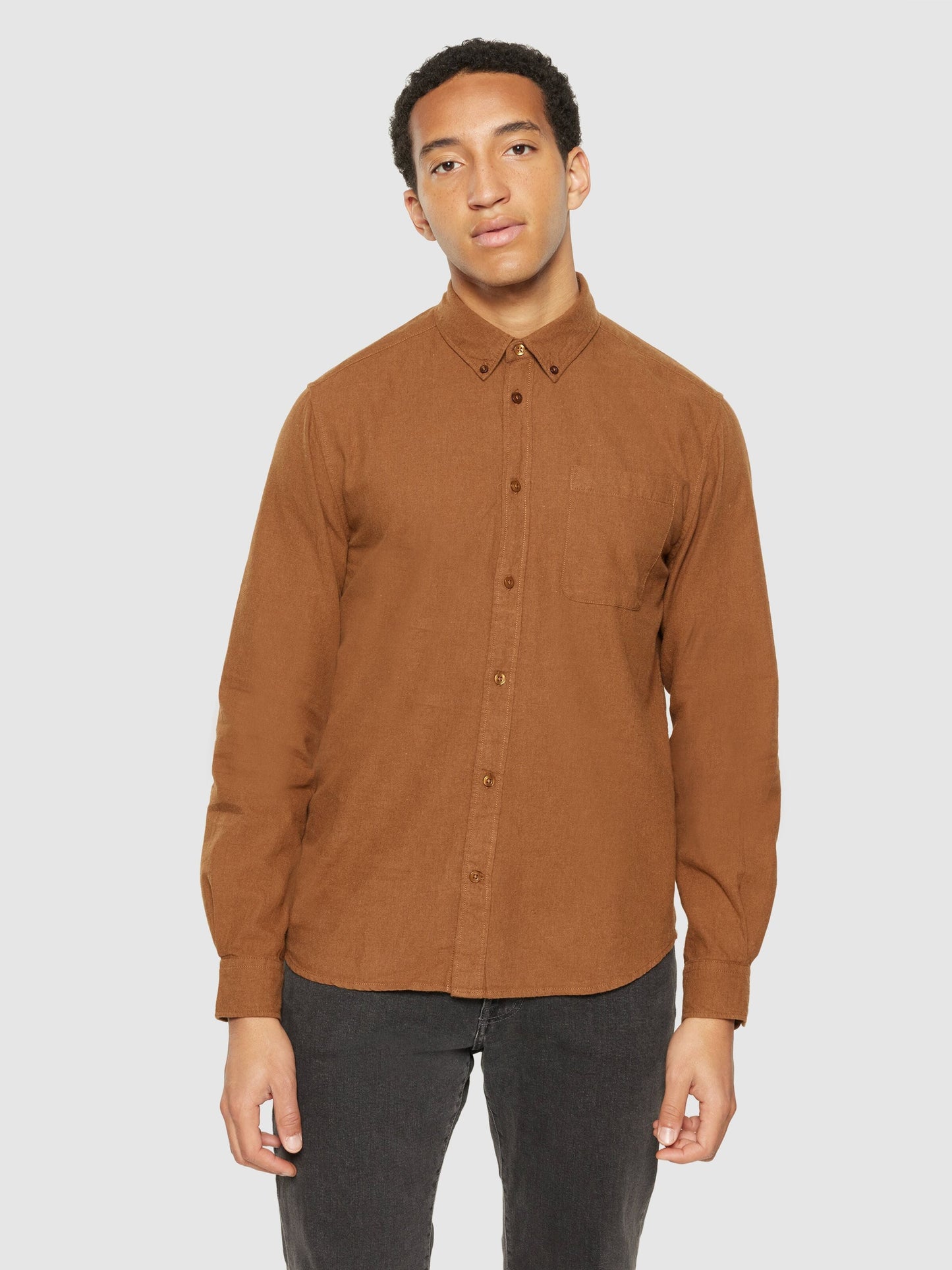 Chemise avec poche en coton bio | marron "regular fit melangé flannel shirt dachshund"