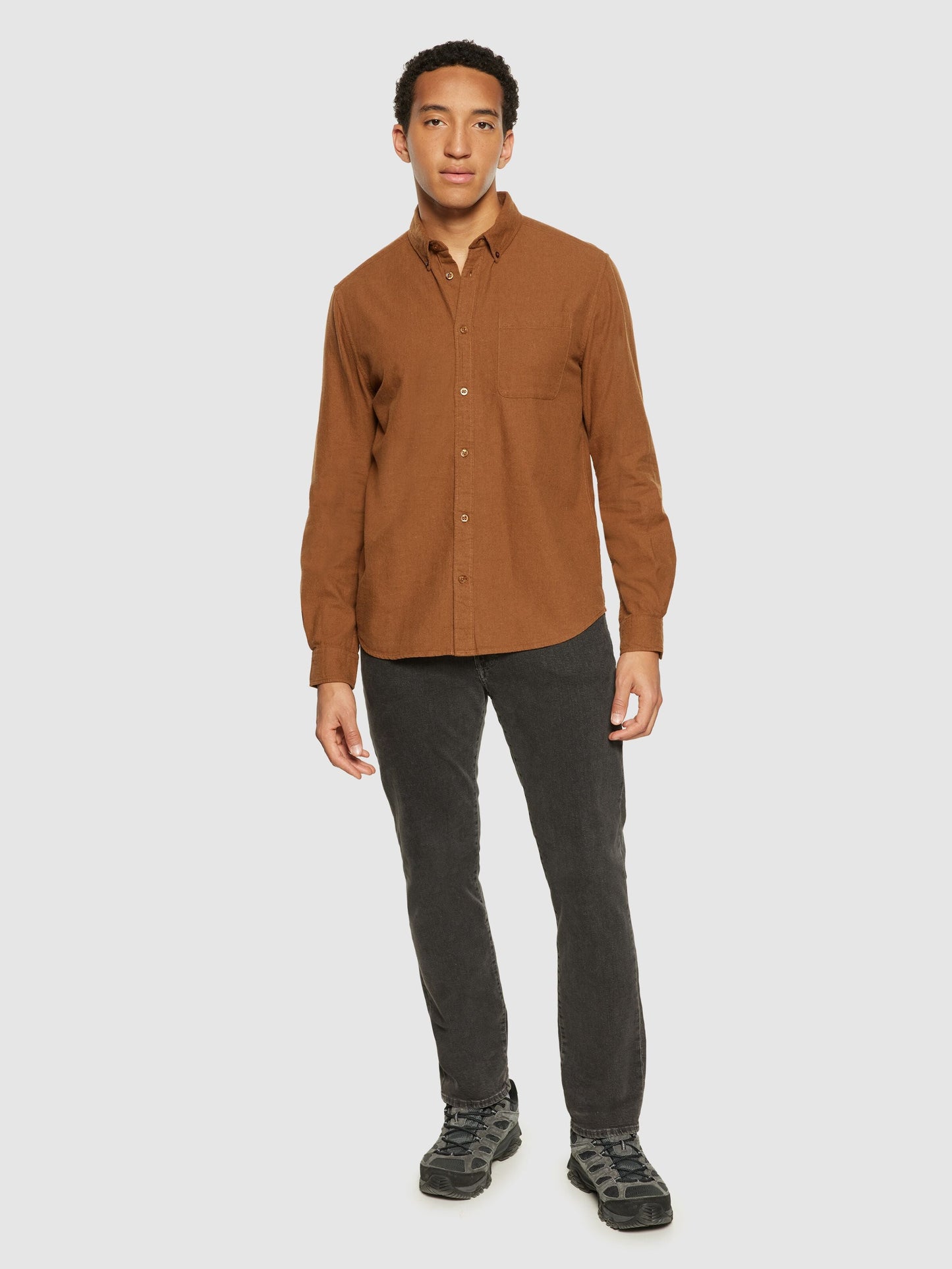 Chemise avec poche en coton bio | marron "regular fit melangé flannel shirt dachshund"