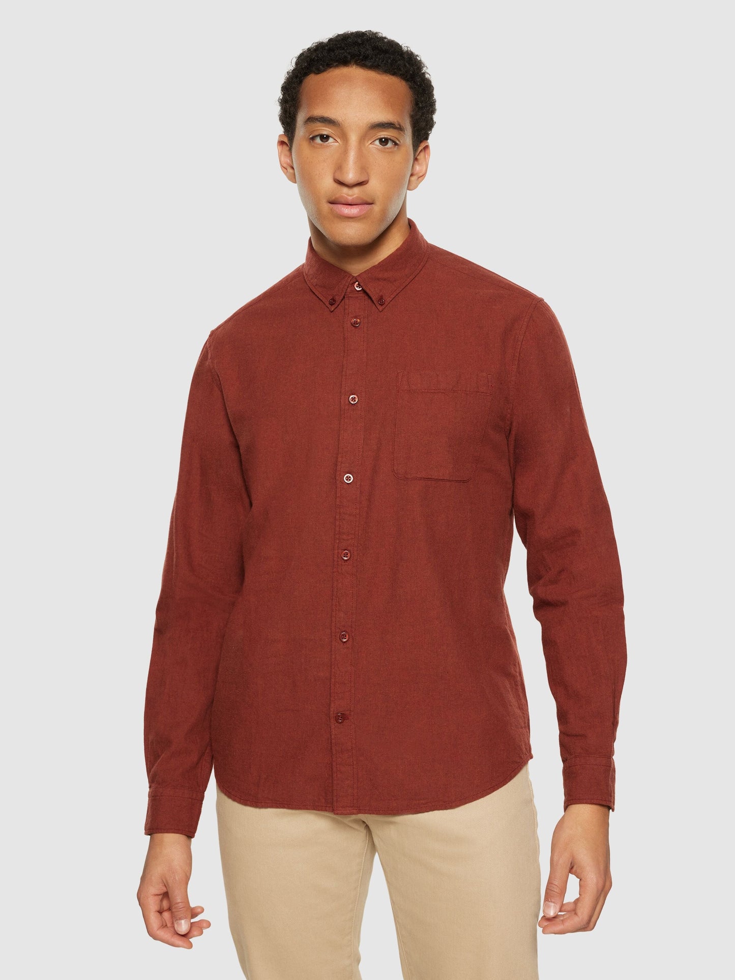 Chemise avec poche en coton bio | rouge "regular fit melangé flannel shirt fired brick"