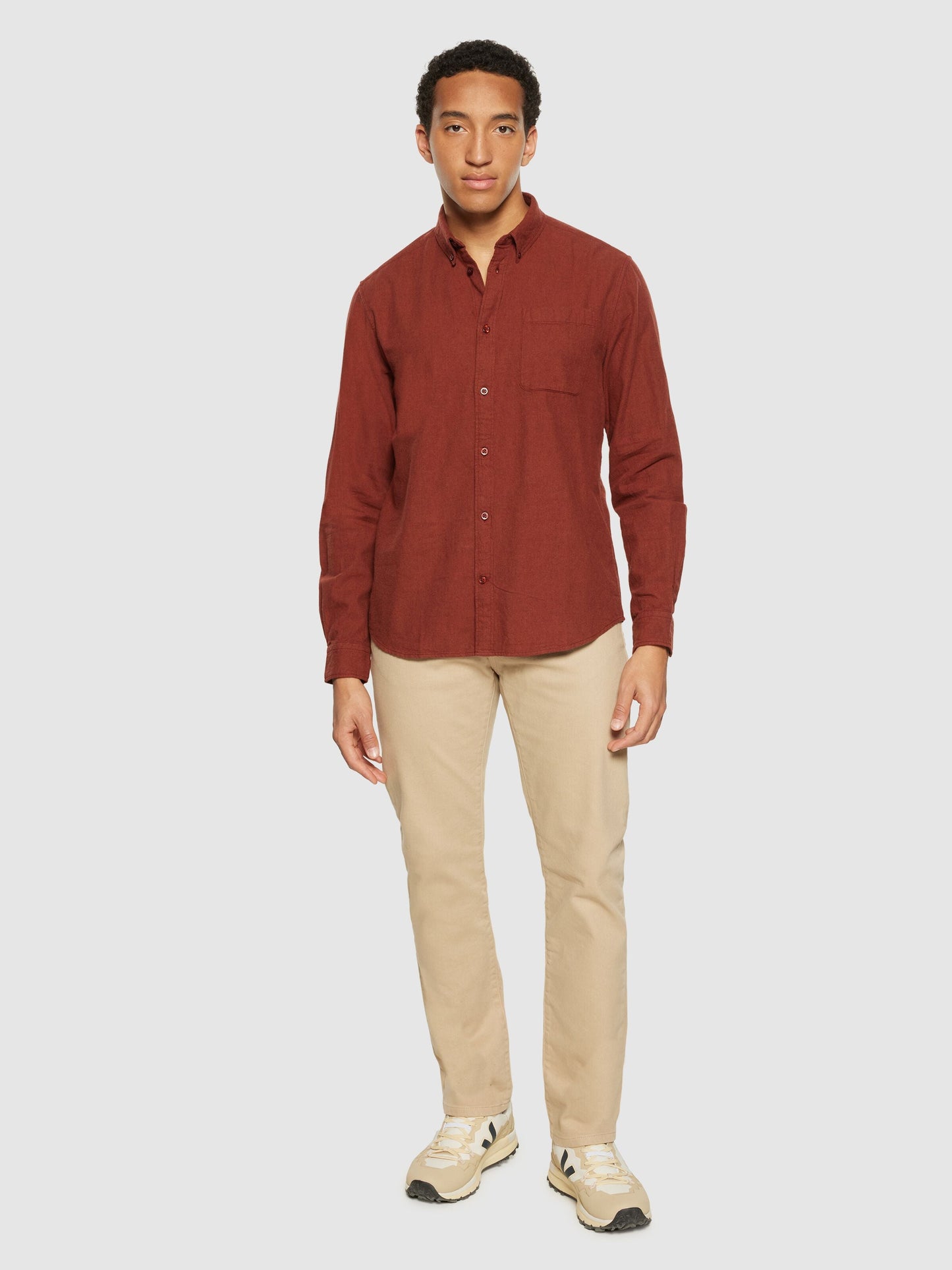 Chemise avec poche en coton bio | rouge "regular fit melangé flannel shirt fired brick"