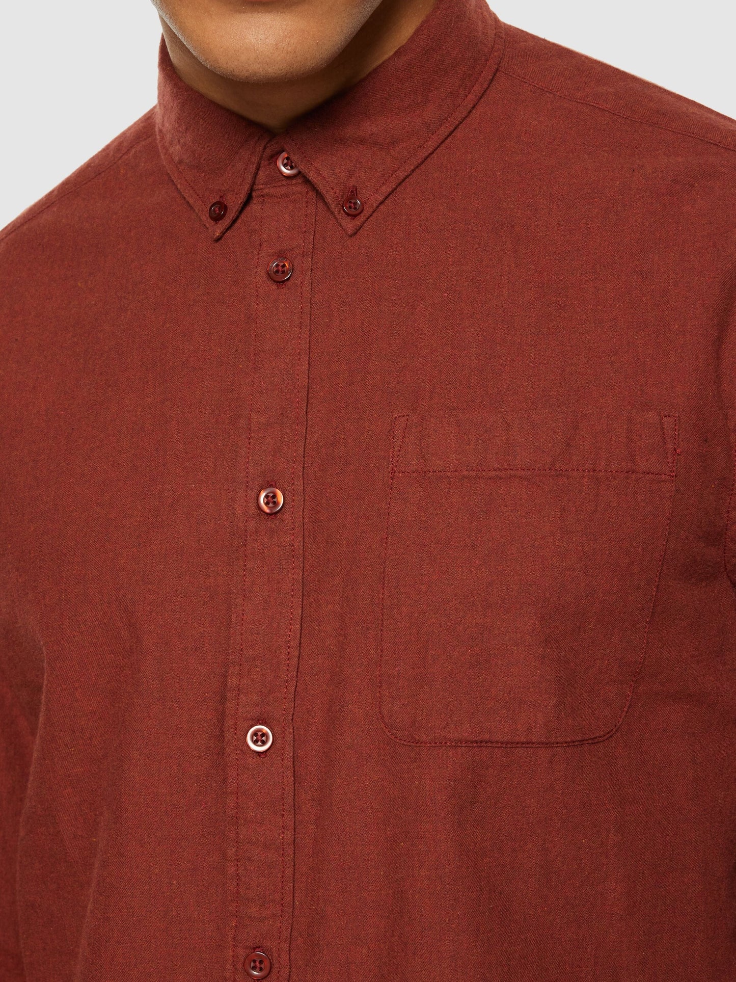 Chemise avec poche en coton bio | rouge "regular fit melangé flannel shirt fired brick"