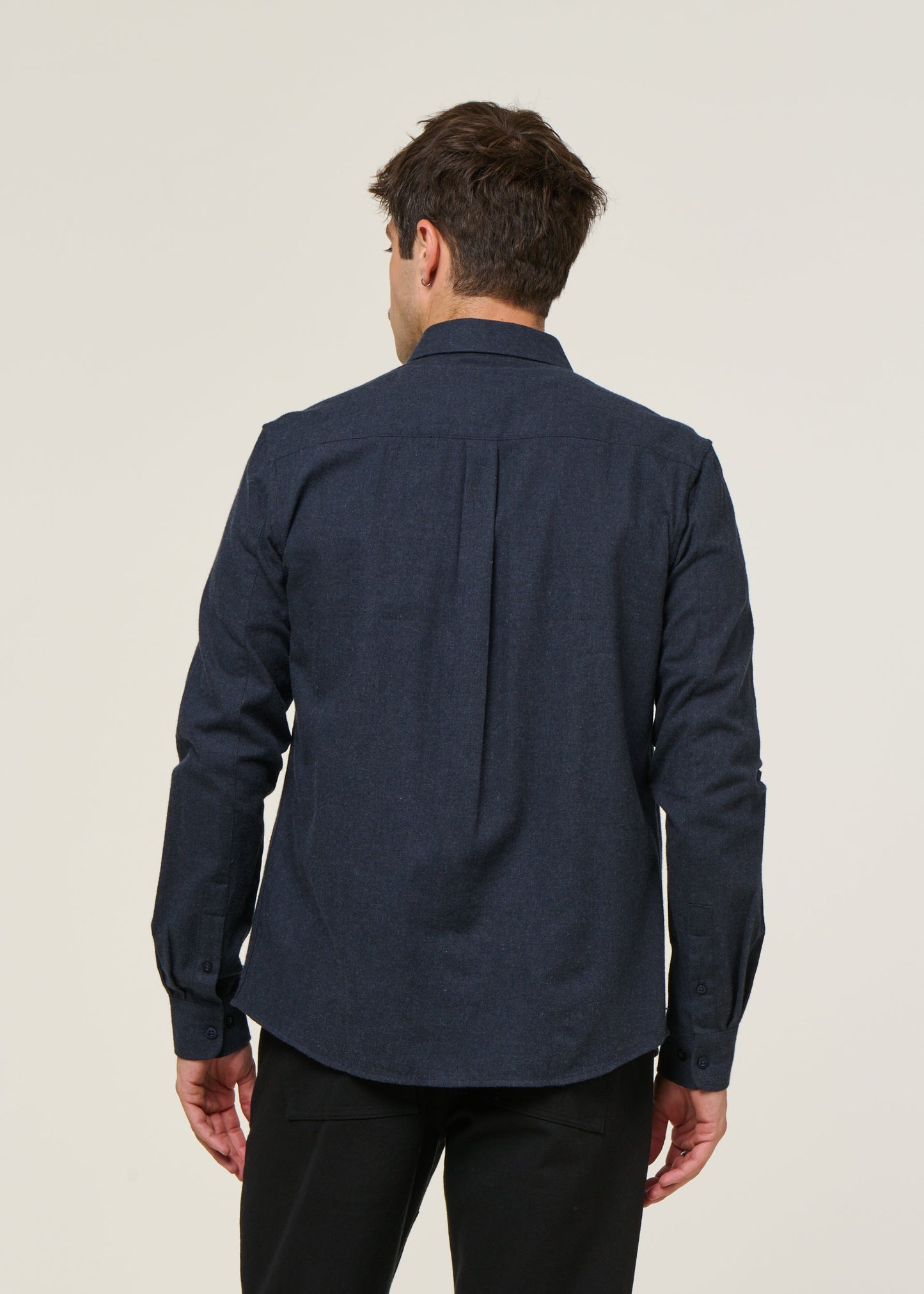 Chemise flanelle en coton bio | marine "regular fit melangé flannel shirt total eclipse"
