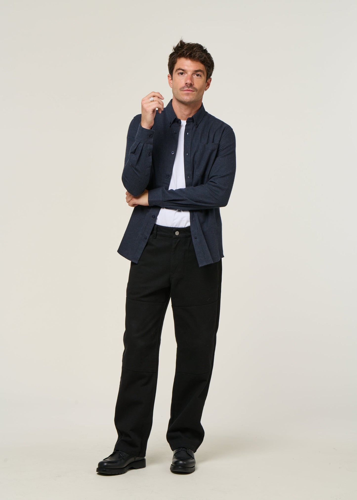 Chemise flanelle en coton bio | marine "regular fit melangé flannel shirt total eclipse"