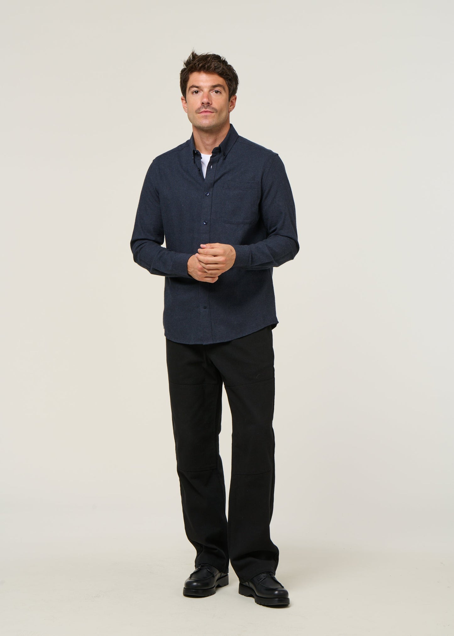 Chemise flanelle en coton bio | marine "regular fit melangé flannel shirt total eclipse"