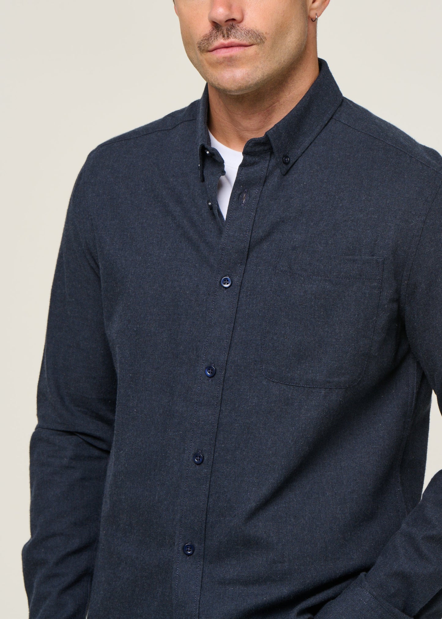 Chemise flanelle en coton bio | marine "regular fit melangé flannel shirt total eclipse"