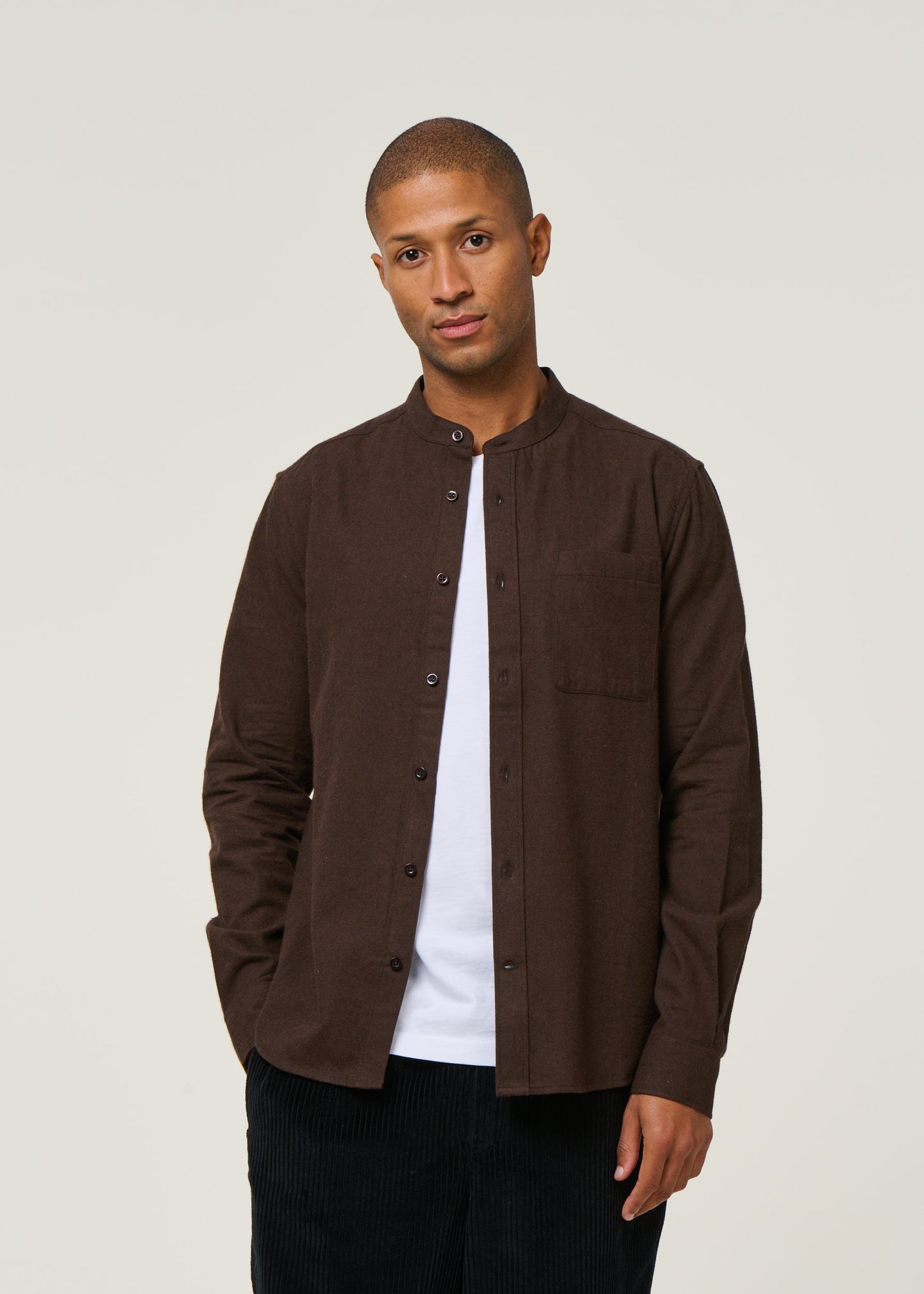 Chemise flanelle col officier en coton bio | marron "flannel shirt - chocolate torte"