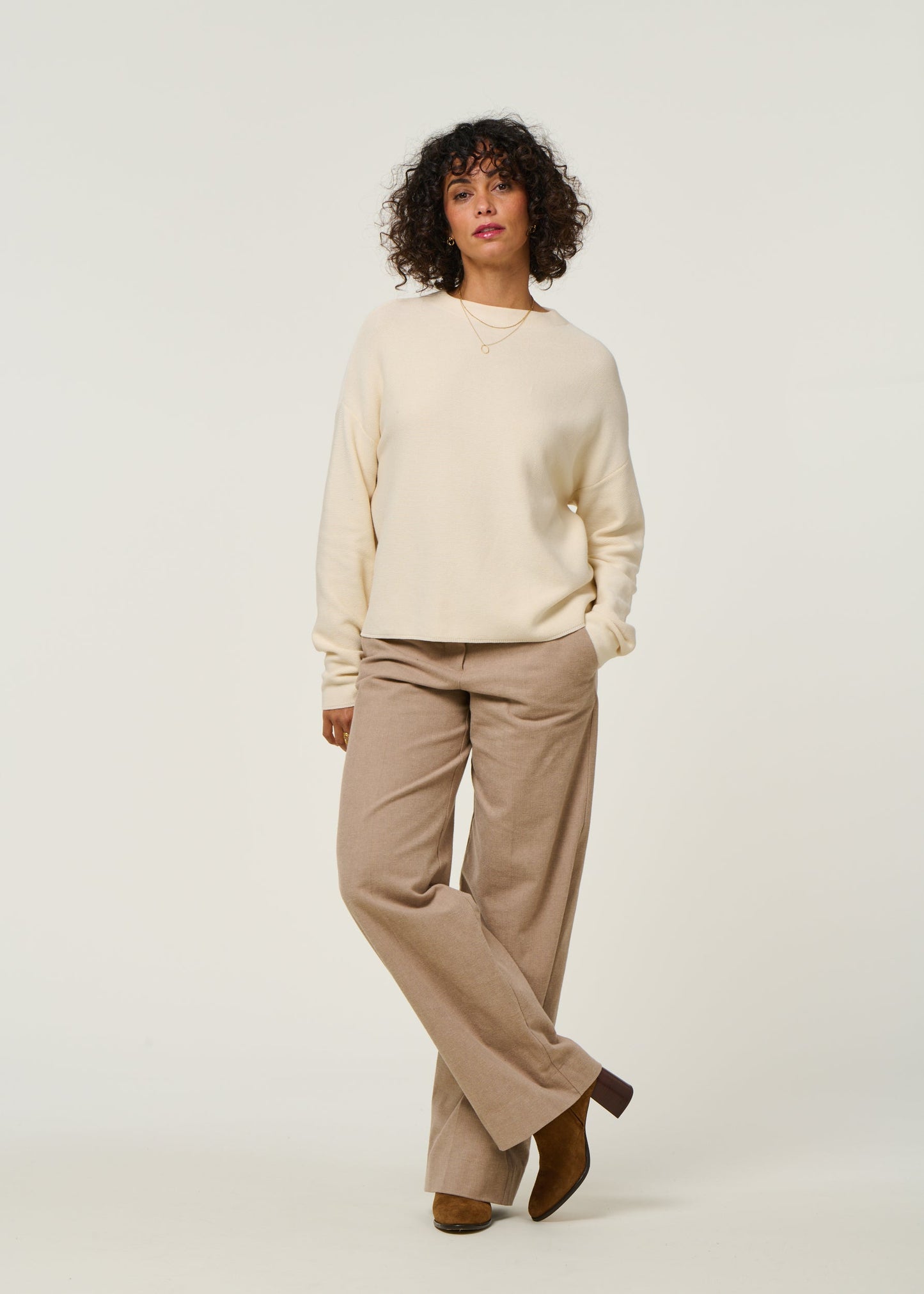 Pull ample en coton bio | beige "merinaa links links oatmilk"