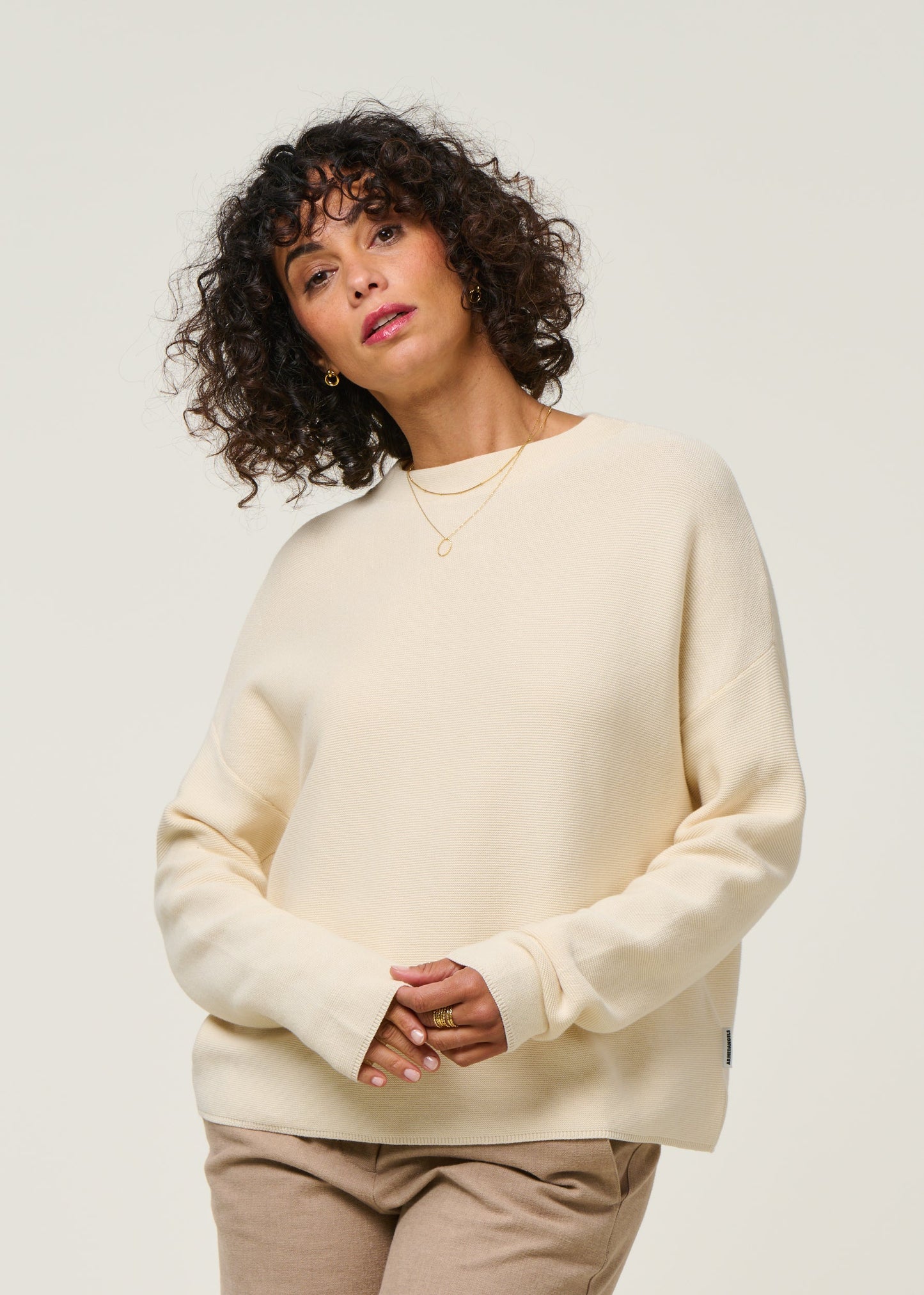 Pull ample en coton bio | beige "merinaa links links oatmilk"