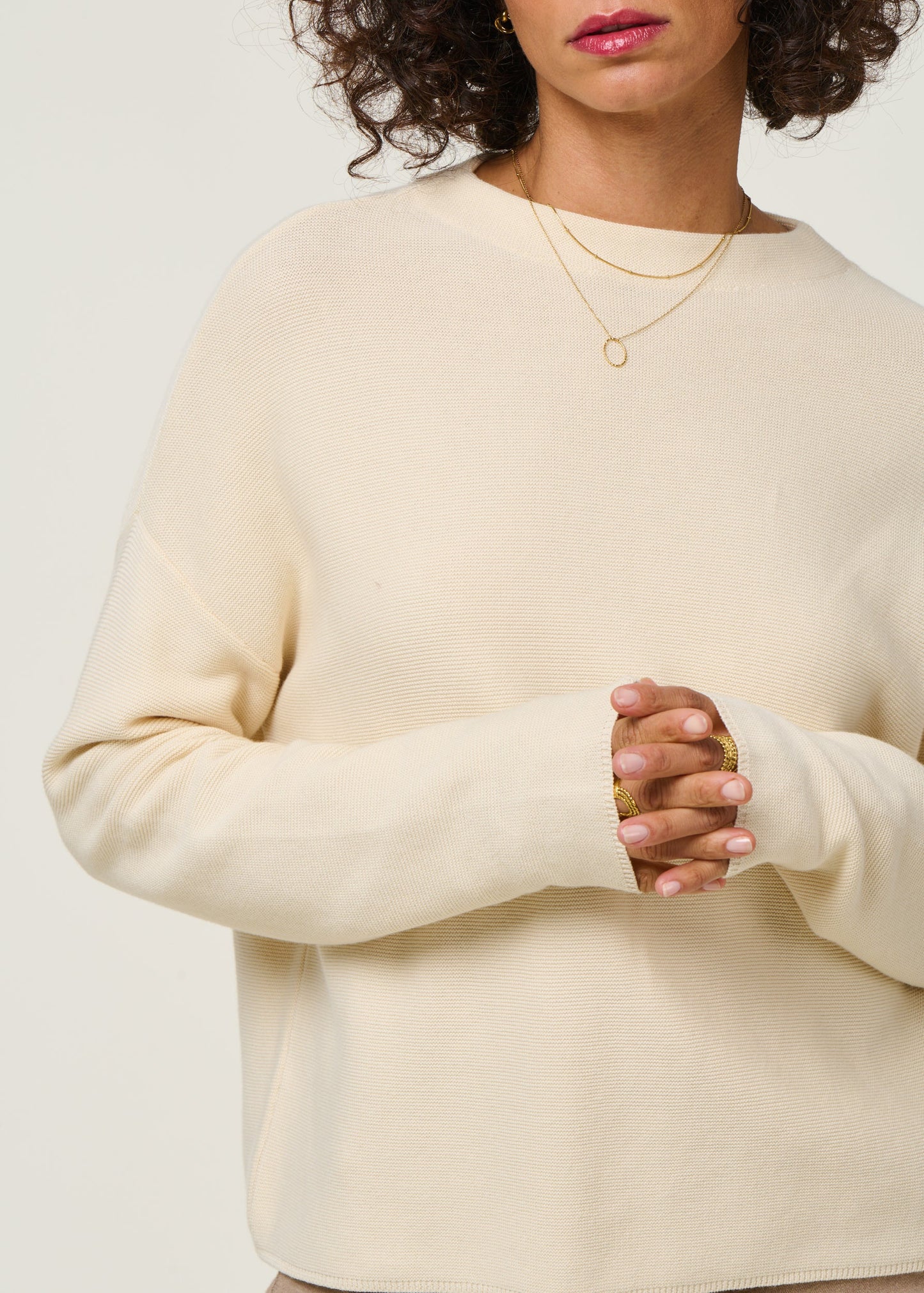 Pull ample en coton bio | beige "merinaa links links oatmilk"