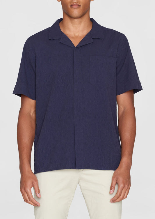 Chemisette en coton bio | Marine "box short sleeve seersucker shirt night sky"