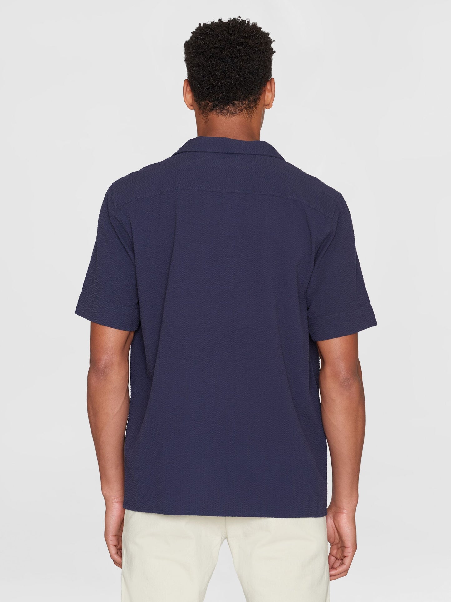 Chemisette en coton bio | Marine "box short sleeve seersucker shirt night sky"