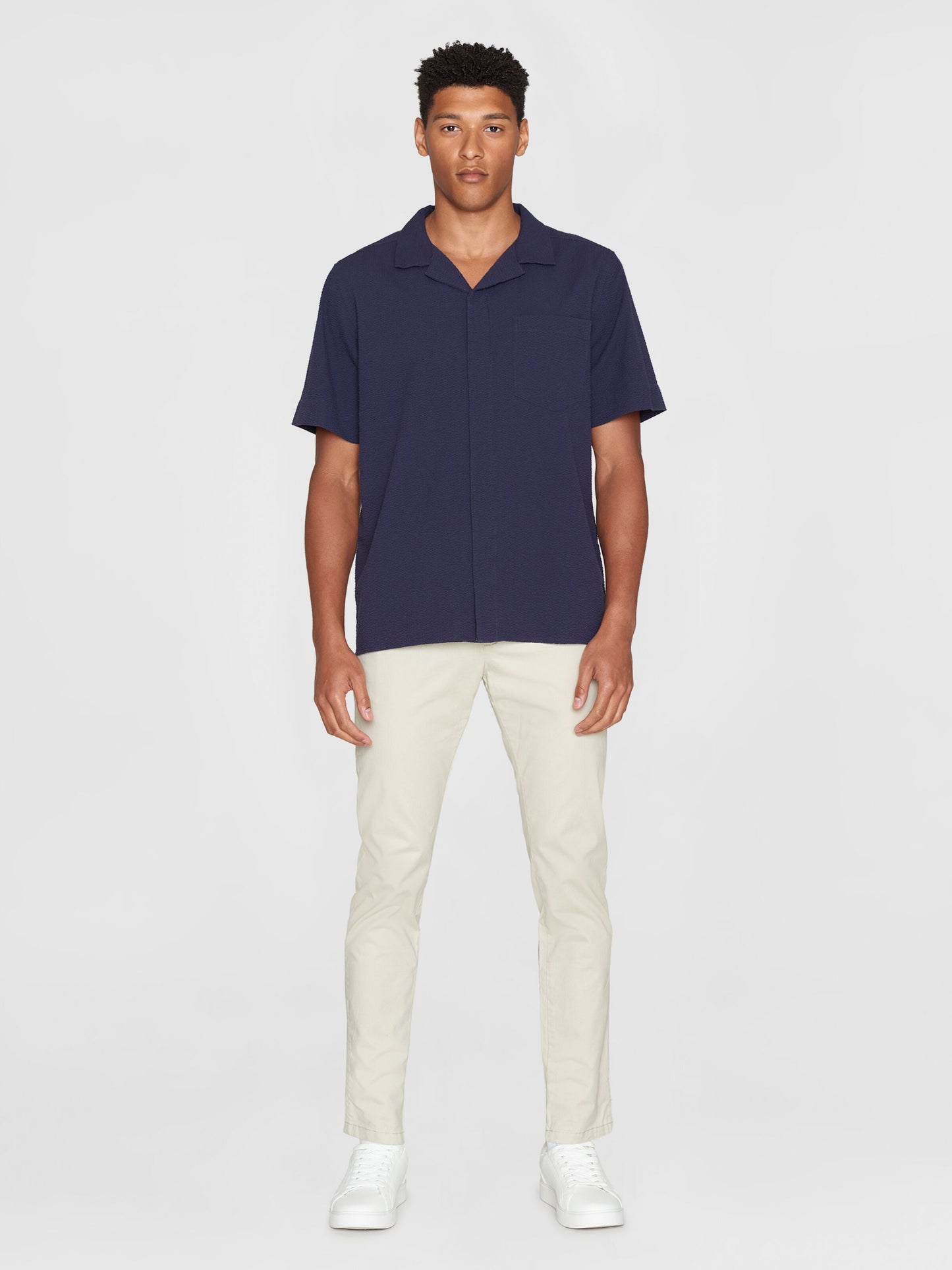 Chemisette en coton bio | Marine "box short sleeve seersucker shirt night sky"