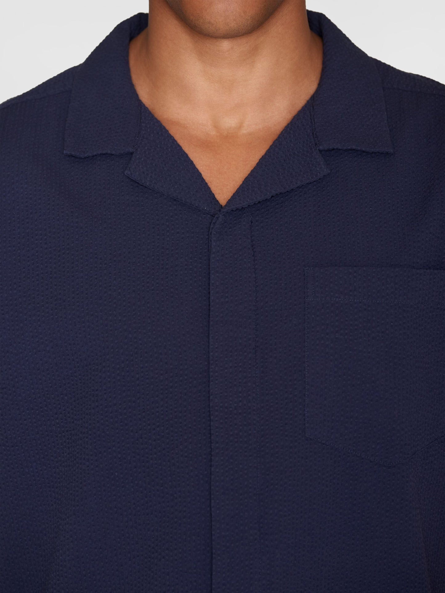 Chemisette en coton bio | Marine "box short sleeve seersucker shirt night sky"