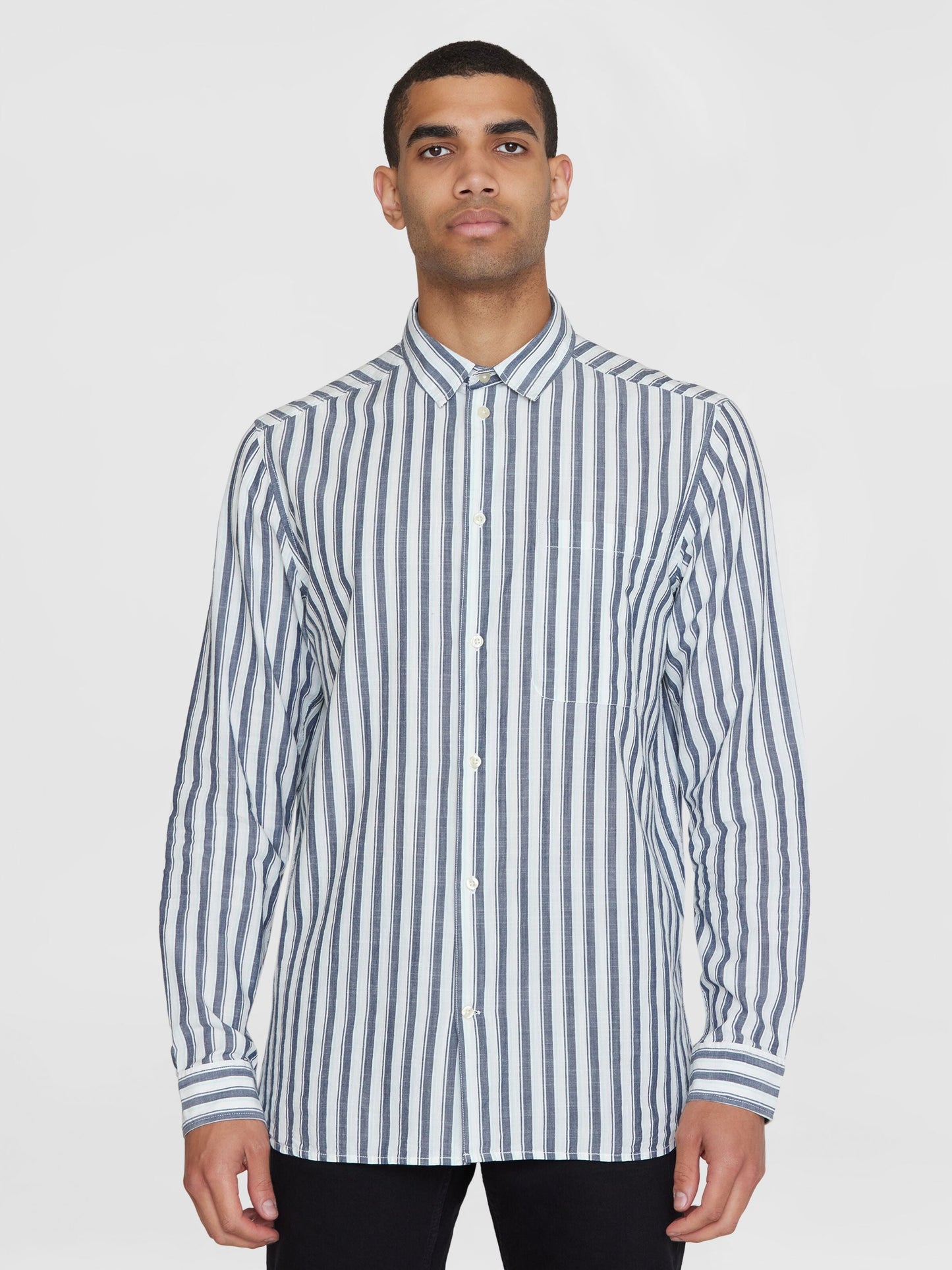 Chemise en coton bio | Rayée bleue et blanche "loose striped slub shirt blue stripe"