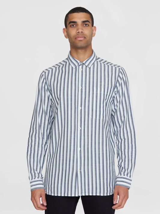Chemise en coton bio | Rayée bleue et blanche "loose striped slub shirt blue stripe"