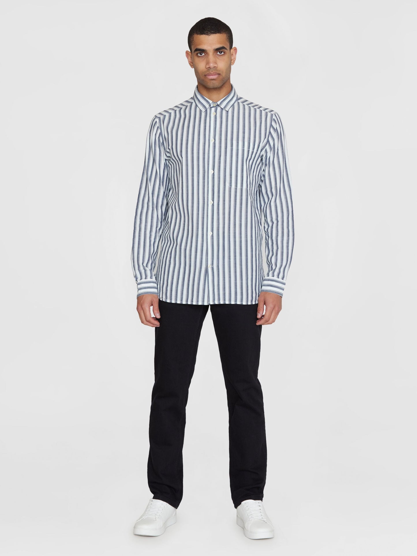 Chemise en coton bio | Rayée bleue et blanche "loose striped slub shirt blue stripe"