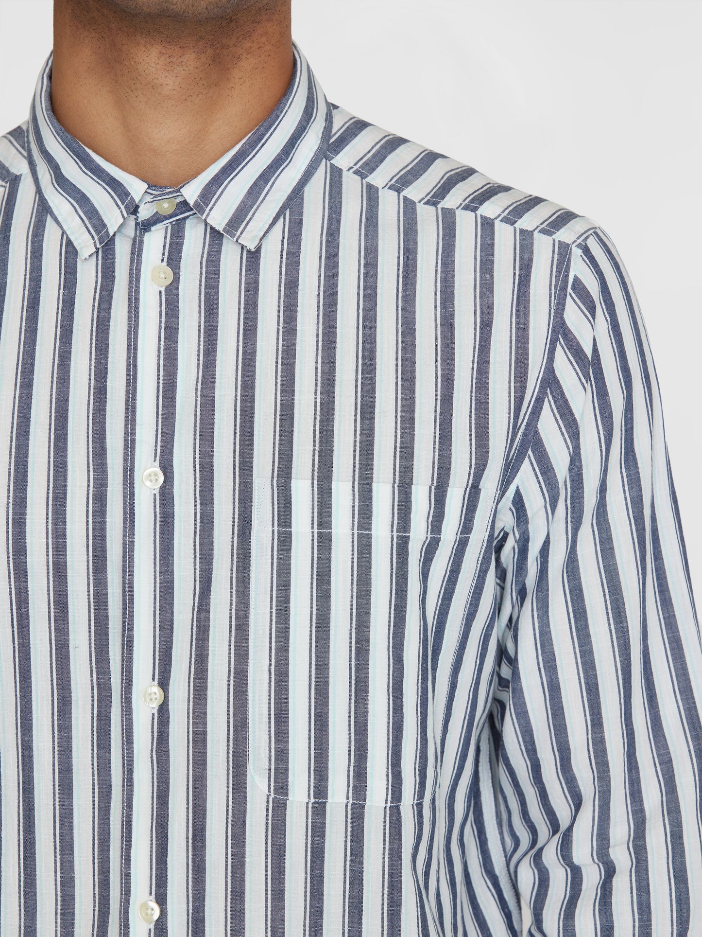 Chemise en coton bio | Rayée bleue et blanche "loose striped slub shirt blue stripe"