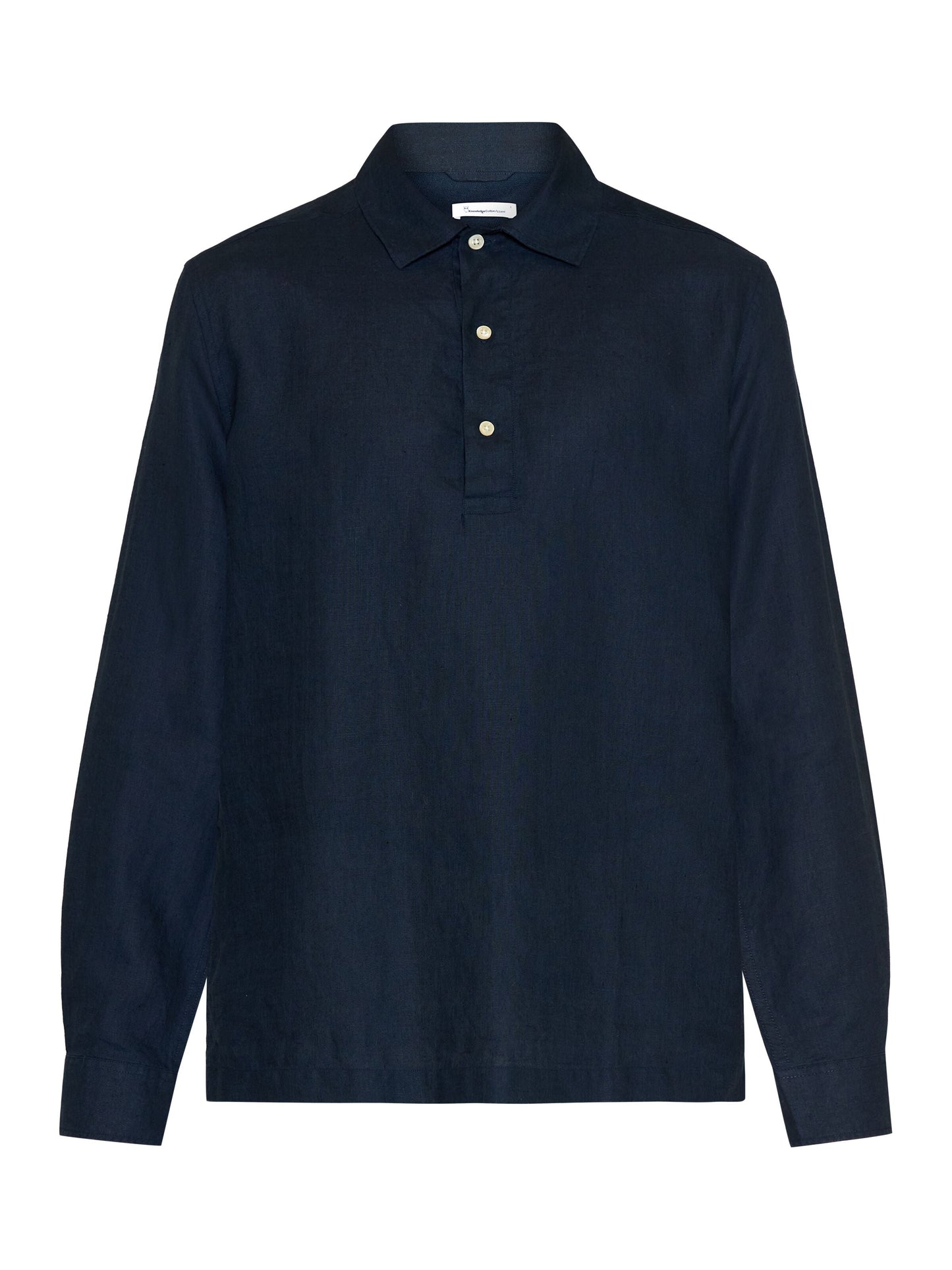 Polo manches longues en lin bio | Marine "loose linen polo shirt total eclipse"