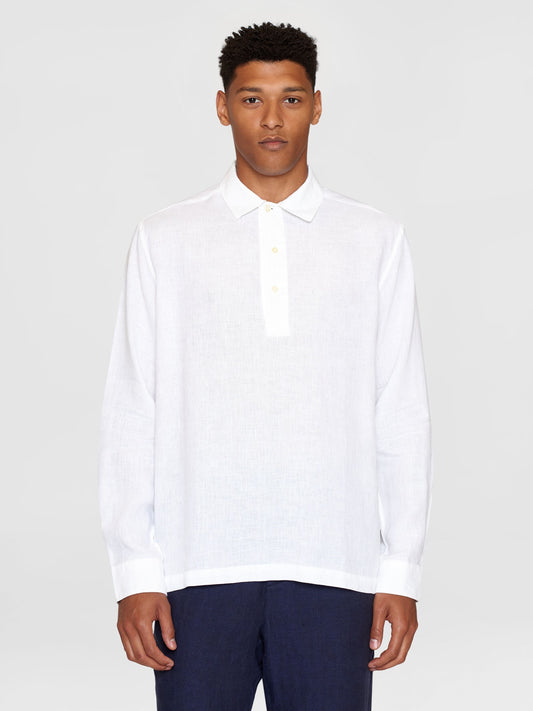 Polo manches longues en lin bio | Blanc "loose linen polo shirt bright white"