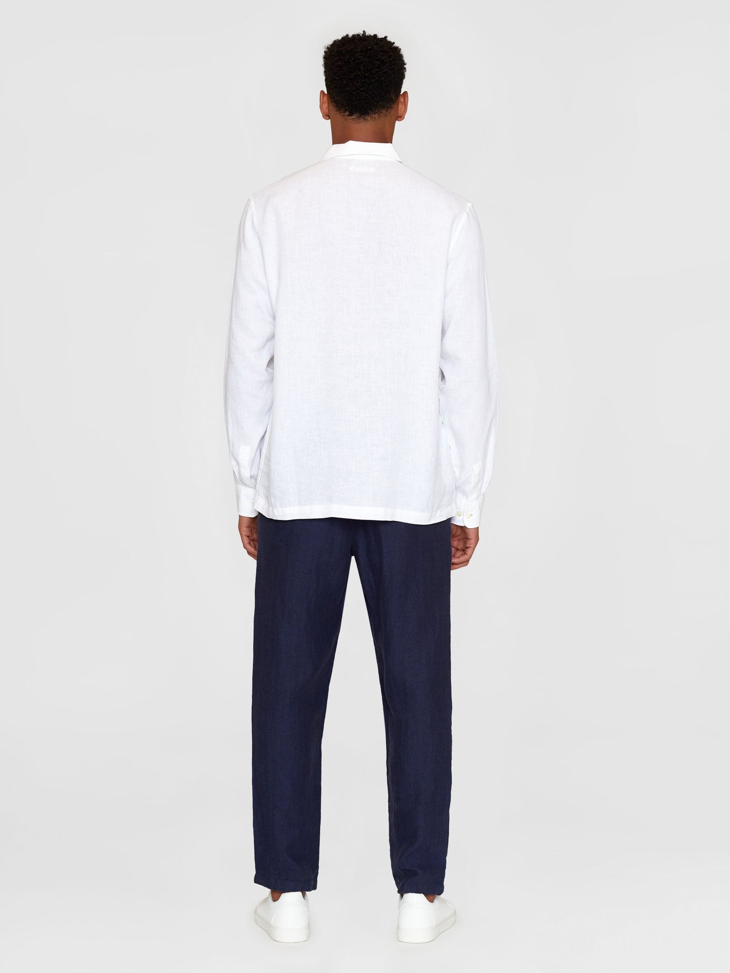 Polo manches longues en lin bio | Blanc "loose linen polo shirt bright white"