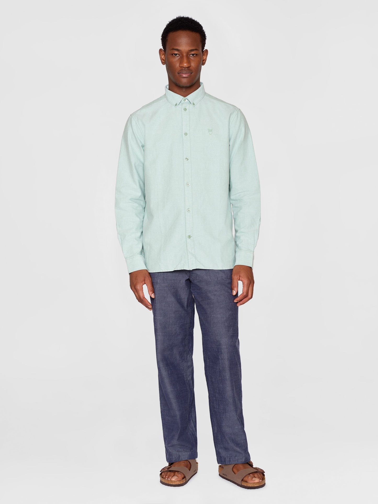 Chemise en coton bio | bleu "harald small owl oxford regular fit shirt shale green"