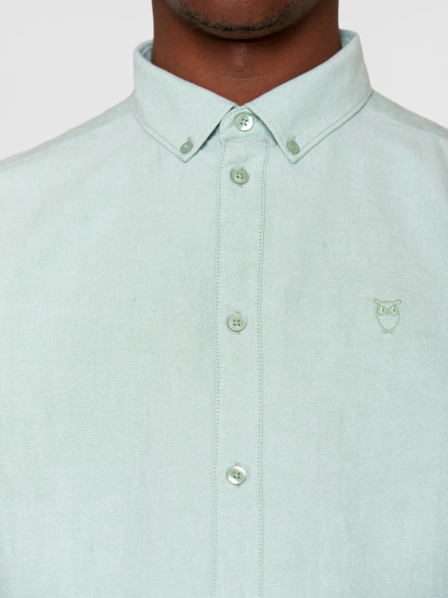 Chemise en coton bio | bleu "harald small owl oxford regular fit shirt shale green"