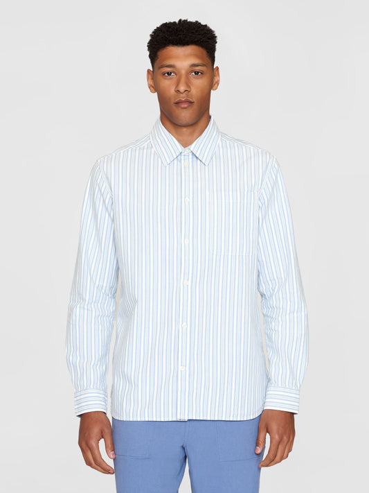 Chemise en coton bio | Rayée bleue et blanche "loose striped slub canvas shirt blue stripe"