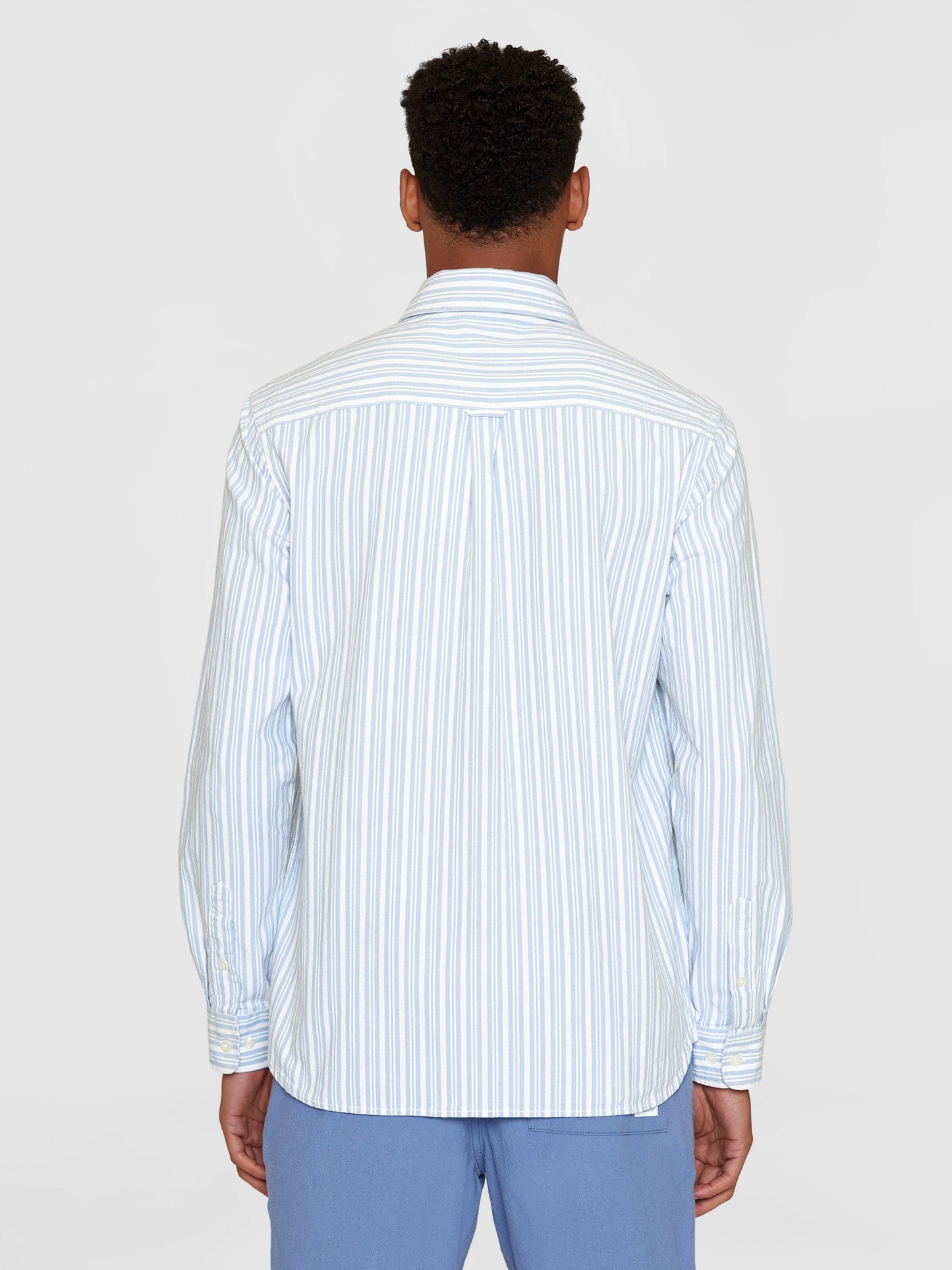 Chemise en coton bio | Rayée bleue et blanche "loose striped slub canvas shirt blue stripe"