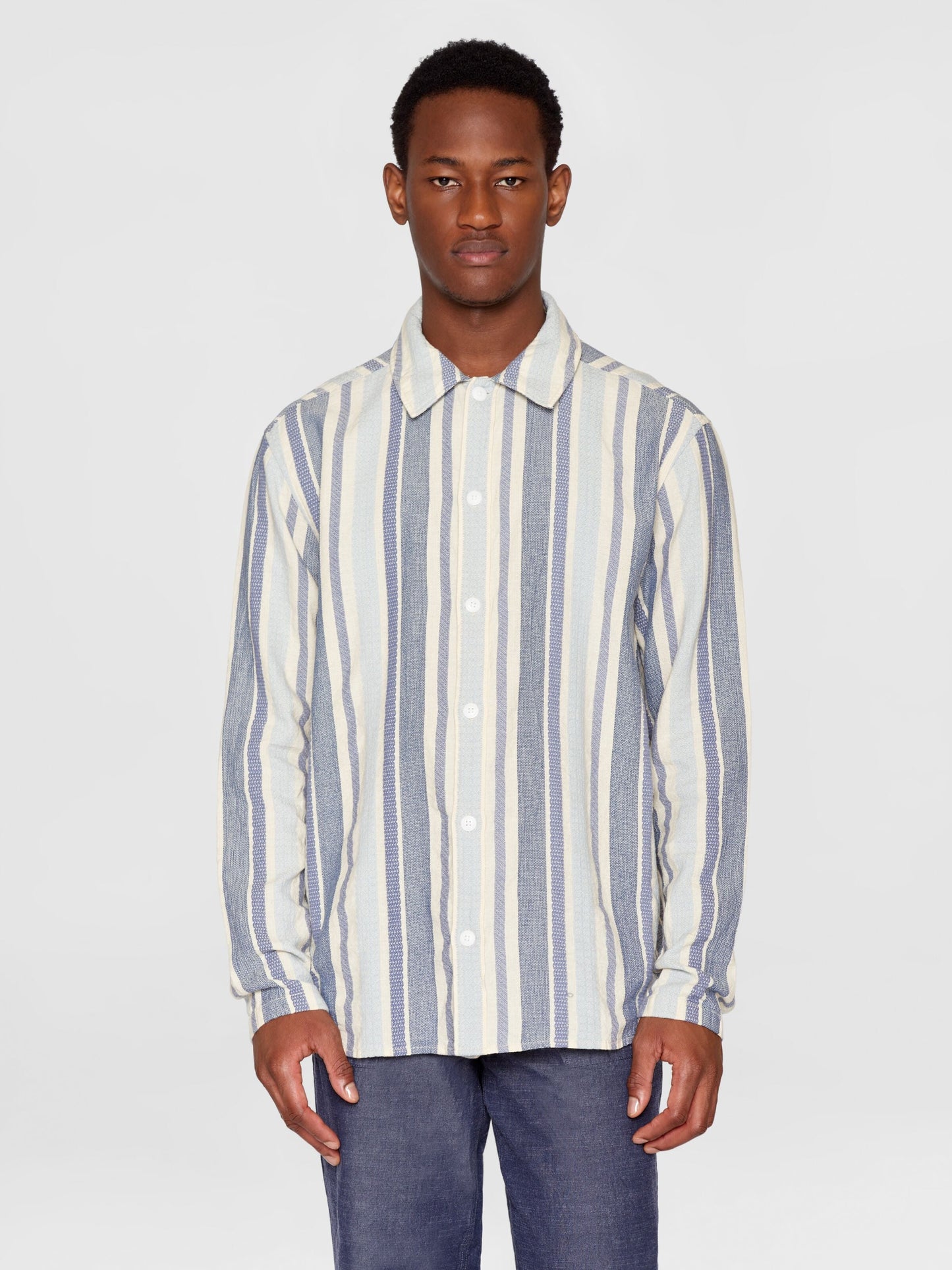 Chemise en coton bio | rayée bleue 'loose jacquard woven striped shirt blue stripe'