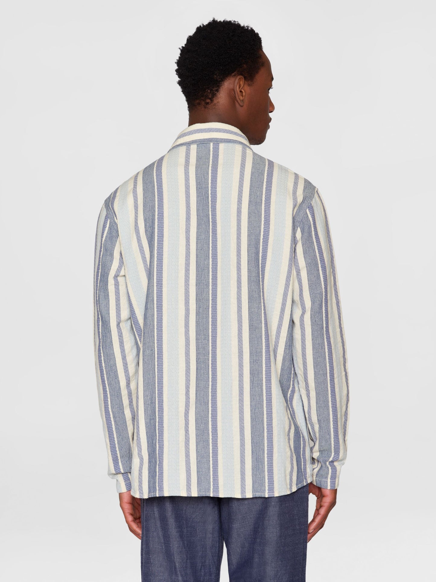 Chemise en coton bio | rayée bleue 'loose jacquard woven striped shirt blue stripe'